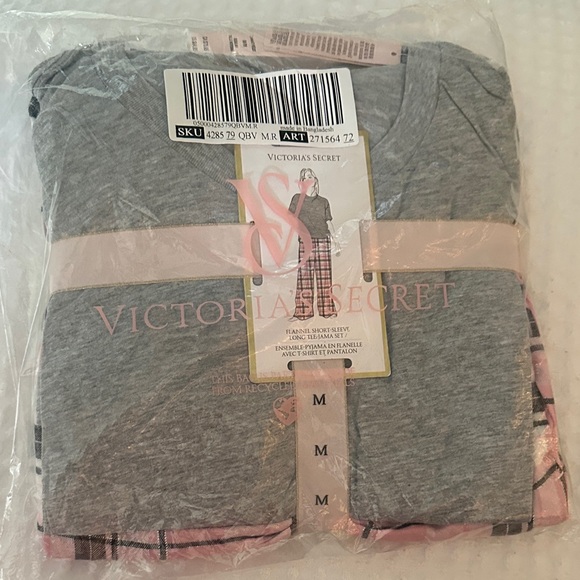 Victoria's Secret Other - Victoria's Secret Gray and Pink Flannel Pajama Set